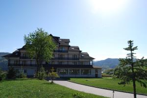 a large house on a hill with a green lawn at Hotel ToacaBellevue in Gura Humorului