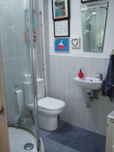 a bathroom with a toilet and a sink at Hillview in Saint Margaretʼs at Cliffe