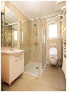 W łazience znajduje się prysznic, toaleta i umywalka. w obiekcie Apartments Ksenia w Rogoznicy