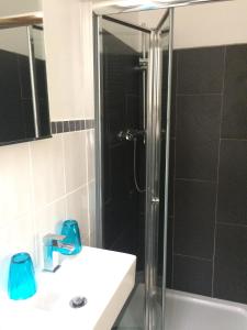 シェリンガムにあるSpacious Town Centre Flatのバスルーム(シャワー、洗面台、トイレ付)