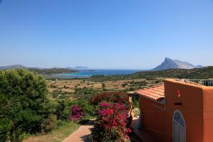 a house with a view of the ocean and flowers at Residence Hotel Lu Nibareddu in San Teodoro