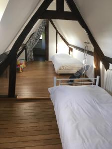 a bedroom with two beds in a attic at La Closerie in Orvaux