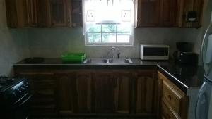 a kitchen with a sink and a window at Fairy Hill Palms in Port Antonio