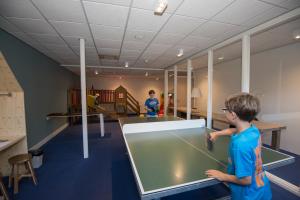 a young boy playing a ping pong table in a room at Vlierijck in Oost-Vlieland