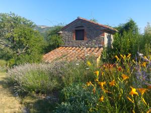 una casa de piedra en medio de un jardín en Podere di Maggio - Seccatoio, en Santa Fiora