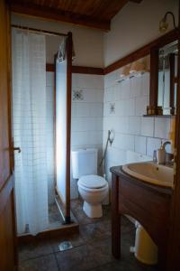a bathroom with a toilet and a sink at Elka in Palaios Agios Athanasios