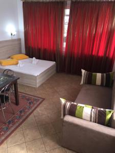 ein Wohnzimmer mit einem Bett und einem Sofa in der Unterkunft Pensiunea Zbor 1 in Cluj-Napoca