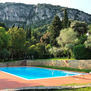 una piscina con una montaña en el fondo en Parco Villa San Vigilio en Garda