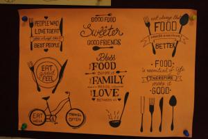 a sign with some drawings of food on it at Hotel Stay Inn in Hyderabad