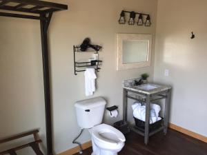 a bathroom with a toilet and a sink at Roam Inn in Munising