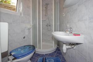 a bathroom with a toilet and a sink and a shower at Apartment Vesna in Premantura +12 photos