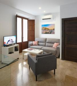 a living room with a couch and a tv at Apartamento El Duque in Granada