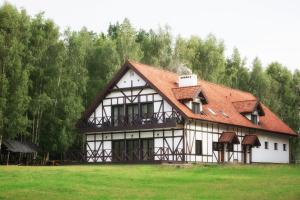 a large house with a red roof on a field at Martiany 21 in Martiany