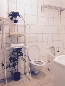 La salle de bains est pourvue de toilettes et de plantes. dans l'établissement Cosy apt à 200m de la Cathédrale, à Liège