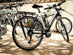 a group of bikes parked next to each other at Hotel Villa Canu in Càbras