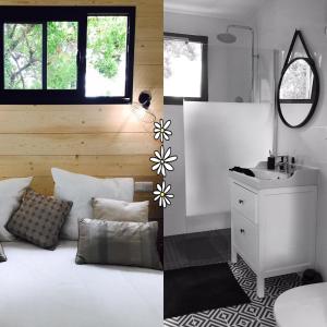 a bedroom with a white bed and a sink at Casa Tagomago in Andernos-les-Bains