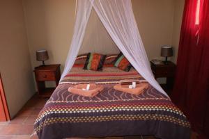 a bedroom with a bed with a canopy at Xain Quaz Camp in Gobabis