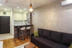 un soggiorno con divano e una cucina di Apartment Promenada a Novi Sad