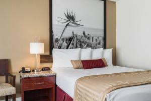a hotel room with a bed and a picture on the wall at Kings Inn Anaheim at The Park & Convention Center in Anaheim