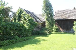 a yard next to a house with trees and grass at Malina - AND Apartment in Liptovský Mikuláš