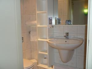 a bathroom with a sink and a toilet at In den Verdwaalde Koogel in Heusden