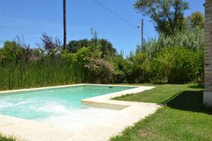 einen Pool in einem Garten mit Gras in der Unterkunft Nueve Lunas Chascomus in Chascomús
