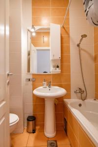 uma casa de banho com um lavatório, um WC e uma banheira em Linden flower Apartment em Subotica
