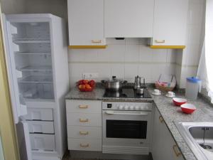 a kitchen with a stove top oven next to a sink at Apartamento Jardin II in Gandía