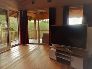 ein Wohnzimmer mit einem großen Flachbild-TV in der Unterkunft Chalet France in Fieberbrunn