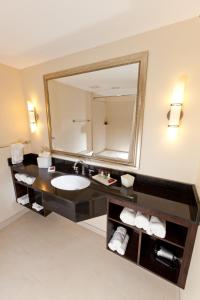 a bathroom with a sink and a large mirror at Plaza Suites On International Drive Near Universal Studios in Orlando