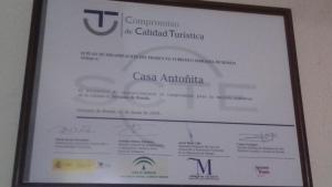 Certifikát, ocenenie alebo iný dokument vystavený v ubytovaní Casa Antoñita