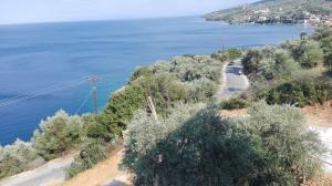 an overhead view of a road next to a body of water at Notus Villa in Chorto