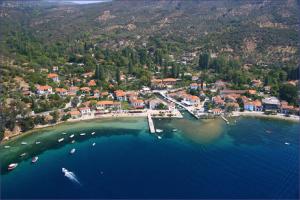 an aerial view of a harbor with boats in the water at Notus Villa in Chorto