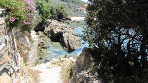 a view of a river with rocks and trees at Notus Villa in Chorto