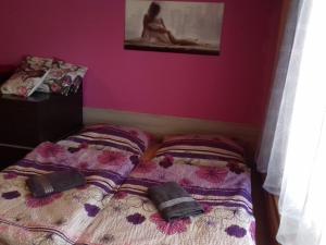 a bedroom with a bed with two pillows on it at Ubytování u Vlašiců in Moravská Nová Ves