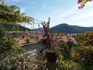 - une vue depuis le toit d'une maison fleurie dans l'établissement Apartman Matić, à Ston