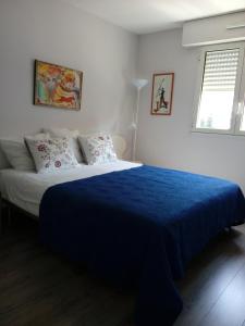 エクス・アン・プロヴァンスにあるPort Royalのベッドルーム1室(青い毛布付きのベッド1台付)