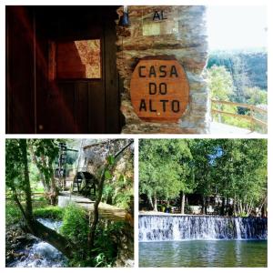 a collage of pictures of a waterfall and a sign at Casa do Alto in Penacova