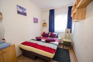 Schlafzimmer mit einem Bett und einem Fenster in der Unterkunft Appartementhaus Kitzsteinhorn in Zell am See