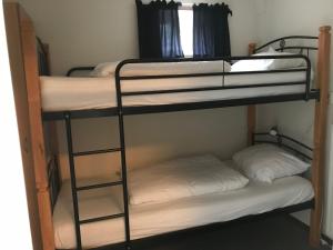 two bunk beds in a room with white sheets at de Goede Ree Huisje 1 en 2 - No Companies in Goedereede