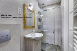 A bathroom at Little Americas Concert Hall Apartments