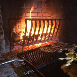 un horno de ladrillo con una parrilla con comida. en La Piana Dell'erika, en Aprilia