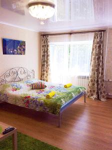 ein Schlafzimmer mit einem Bett in einem Zimmer mit einem Fenster in der Unterkunft Bishkek House Apartment 3 in Bischkek