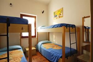 two bunk beds in a room with a window at Residenze Sa Murta Marina in Monte Nai