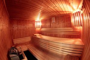 an overhead view of a wooden sauna at Le Churchill Hôtel & Spa in Carnac