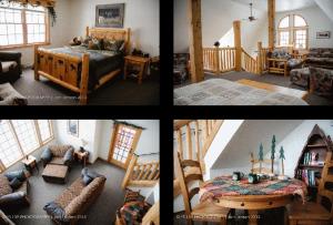 4 fotos de una sala de estar con cama y mesa en Second Wind Country Inn, en Ashland