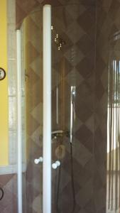 a shower with a glass door in a bathroom at Casa ALPULUSO in Arroyo Frio