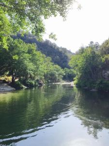 un río con árboles a su lado en Casetta en Olivese