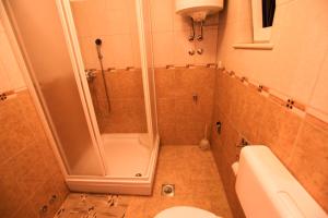 a small bathroom with a shower and a toilet at Villa Maja in Supetar