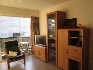 a living room with a tv and a chair at De Panne Plaza in De Panne